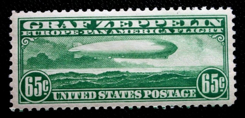 US #C13 ERROR/EFO Airmail Stamp  Graf Zeppelin MLH Broken U Variety