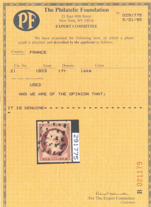 France #21 (Maury #18a) Extra Fine Used Signed Calves **With Certificate**