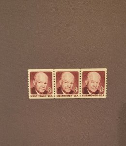 1402, Eisenhower claret, Line of 3, Mint OGNH, CV $1.50