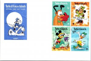 Turks & Caicos Islands FDC 1979 - Goofy, Walt Disney - Block of 4- F65044