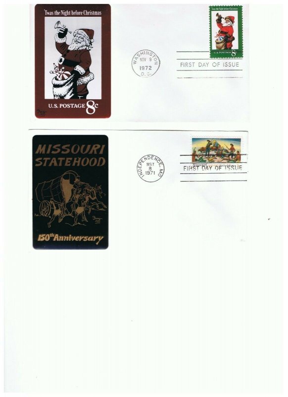 Sarzin Metallic FDCs Scott #1426 Missouri Statehood and #1472 Santa Claus