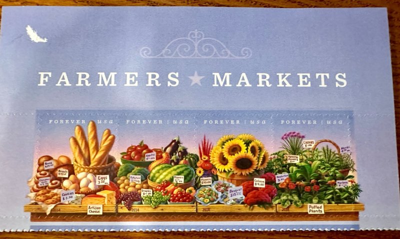 US # 4915a  Farmers Markets strip of 4 w/heading forever 2014 Mint NH
