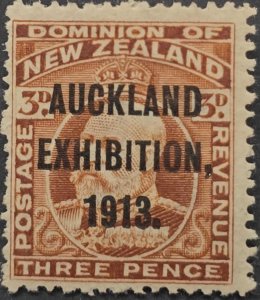 MI) 1913 NEW ZEALAND, 1909 OVERLOADED STAMPS: AUCKLAND EXHIBITION, SC 133E,