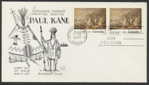 1971 #553 Paul Kane FDC Pair Art Wood Cachet Ottawa