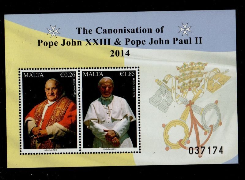 Malta Sc 1511 2014 Pope John 23 & John Paul 2 stamp sheet mint NH