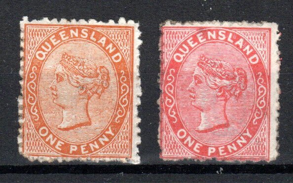 Australia - Queensland 1879-81 1d Queen Victoria x 2 Dies STB SG 135 and 135a MH