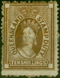 Queensland 1871 10s Brown SGF22 Fine MM Scarce