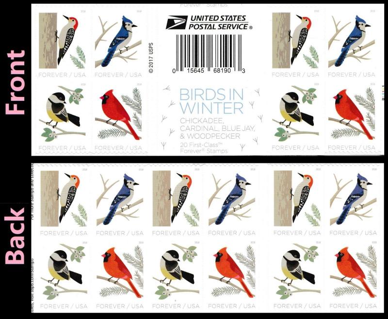 US 5317-5320 5320a Birds in Winter forever cross gutter booklet 20 MNH 2018