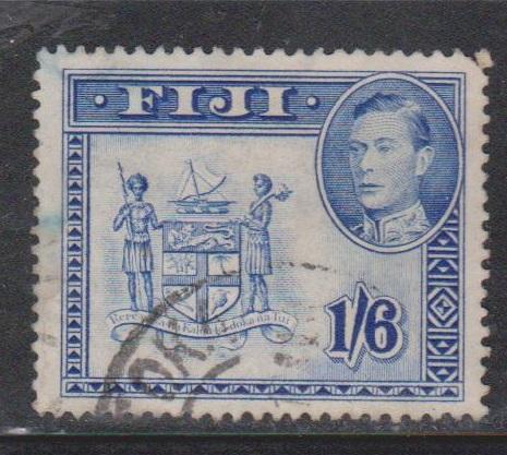 FIJI Scott # 128Ab Used - KGVI & Arms Of Fiji Perf 13 x 13