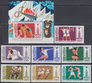 MONGOLIA Sc #1106-13 CPL MNH SET of 7 + S/S - 22nd SUMMER OLYMPICS in MOSCOW
