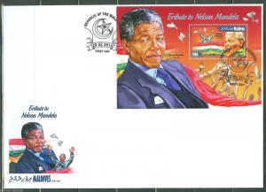 MALDIVE  ISLANDS 2014 MEMORIAL TRIBUTE TO NELSON MANDELA  SOUVENIR SHEET FDC