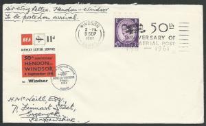 GB 1961 BEA 11d airmail stamp on cover Windsor flight 50th Anniv...........88715