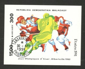 MADAGASCAR - MALAGASY - USED BLOCK - SPORT -OLYMPICS - HOCKEY - 1991.