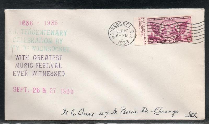 US #778c RI Tercentenary Music Festival 1936 A849