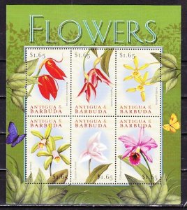 Antigua, Scott New in Stock. Flowers & Orchids sheet of 6. ^