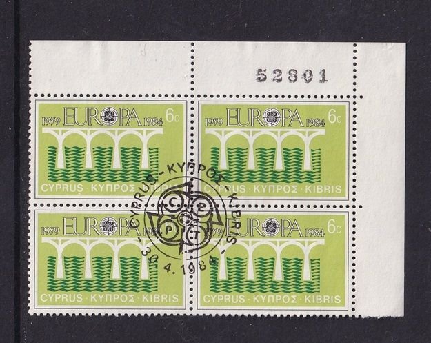 Cyprus  #625   used  1984  Europa  6c  block of 4