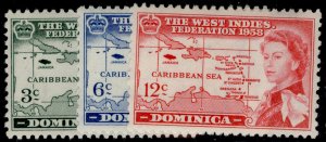 DOMINICA QEII SG159-161, 1958 British Caribbean federation set, NH MINT.