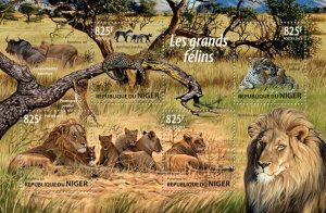 Wild Animals Big Cats Stamps Niger 2015 MNH Lions Leopards Fauna 4v M/S