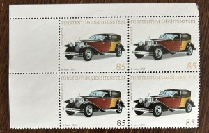 Liechtenstein 2014 Cars Rolls-Royce Phantom II Left top quarter block 2x2 MNH