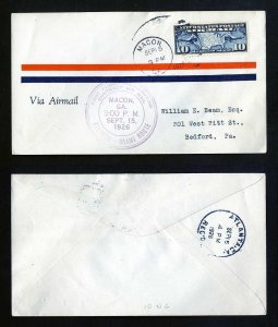 # C7 XF CAM # 10 First Flight cover, Macon, GA to Atlanta, GA - 9-15-1926 - # 2