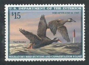 US Stamp #RW63 MNH Pair of Surf Scoters in Flight Passing a Litehouse