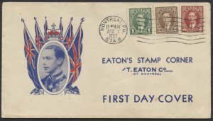 1937 #231-233 1c-3c George VI Mufti FDC Eatons Stamp Corner Cachet Montreal