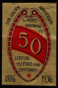 1936 US Poster Stamp 50th Anniversary Pierce Hardware Company MNH