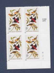 SCOTT  3650  AUDUBON  37¢  PLATE BLOCK  MNH  SHERWOOD STAMP