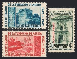 Mexico C117-C119,hinged.Mi 819-821. Merida,400th Ann.1942.Tower,Casa de Montejo,