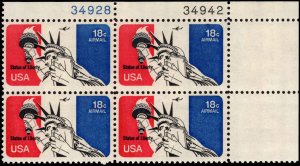 US #C87 18¢ STATUE OF LIBERTY MNH UR PLATE BLOCK #34942-34928 DURLAND $1.50