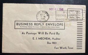 1941 Fort Worth TX Usa Business Reply Envelope Cover Postage Due Stamp