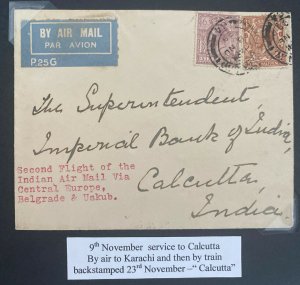 1929 England First Flight airmail Cover To Imperial Bank Calcutta India