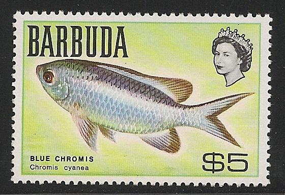 Barbuda #28 VF MNH - 1968 $5 Blue Chromis Fish 