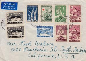 Finland 1951 Cover Mariehamn Airmail to Calif. Nice Semi-Postal Franking