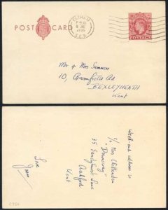 CP104b KGVI 2d Brown Post Office Issue Postcard on Cream Card Used