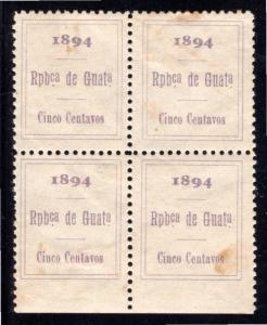 Guatemala Revenue block of 4, MNH, 5 centavos, typographed, unknown printer