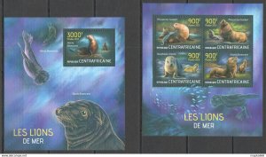 2013 Central Africa Fauna Marine Life Sea Lions Les Lions De Mer Kb+Bl ** Ca704