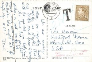 BELGIUM SCOTT #455 STAMP LUXEMBOURG TO USA POSTAGE DUE IRELAND POSTCARD 1958