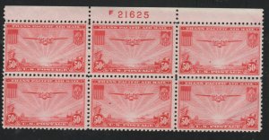 ALLY'S US Plate Block Scott #C22 50c Clipper (red) [6] fold right corner [F-11b]