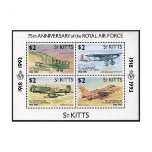 St Kitts 355 sheet,MNH.Michel Bl.11. Royal Air Force,1993.Handley,Fairey,Vickers