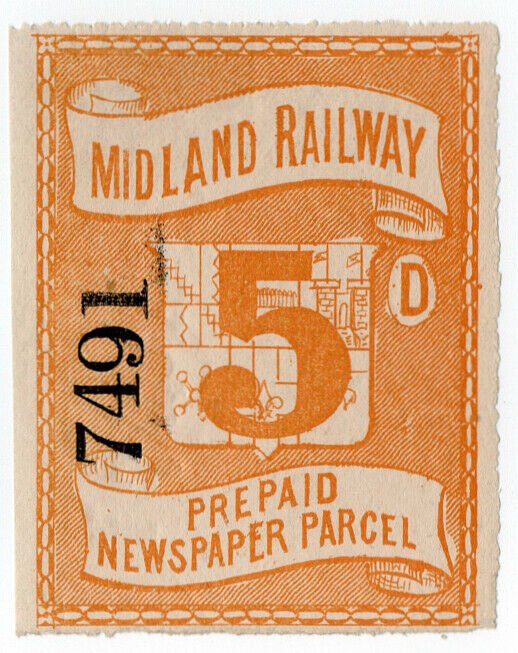 (I.B) Midland Railway : Prepaid Newspaper Parcel 5d (large format)