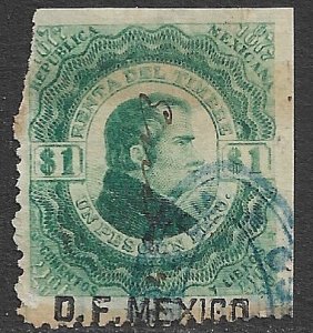 MEXICO REVENUES 1877 1p DOCUMENTARY TAX DF MEXICO Control Used DO28