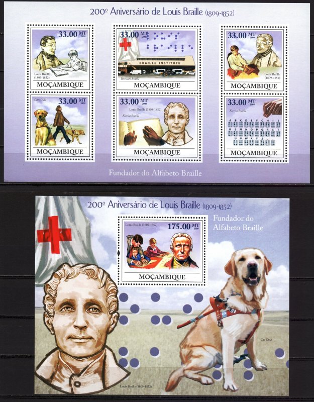 Mozambique. 2009. ml 3427-32, bl283. Braille dog medicine. MNH.