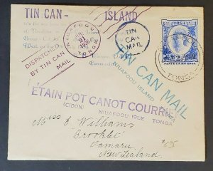 1936 Niuafoou Tonga Toga Stamp to Oamaru New Zealand Tin Can Canoe Mail Cover