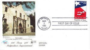 Texas Independence Assn FDC #2204 Texas Republic 150th The Alamo 1986