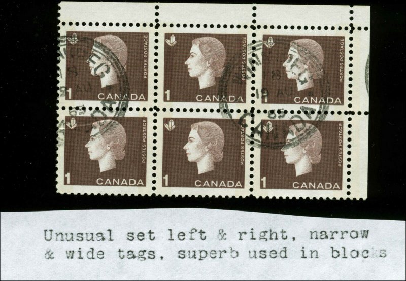 Canada  Scott #401p Block of 6 Tagged Used
