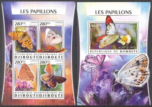 Djibouti 2016 Butterflies II Sheet + S/S MNH