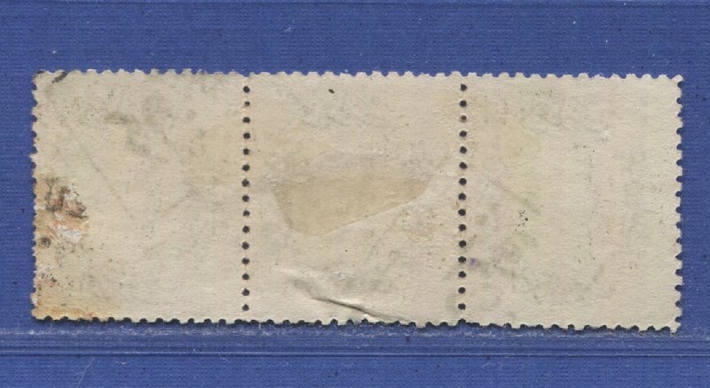 TURKEY 1876 Sc 44 1p used strip of 3, Blue double box cancel