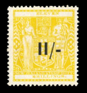 New Zealand #AR97 Cat$67.50 (for hinged), 1942 11sh on 11sh yellow, never hinged