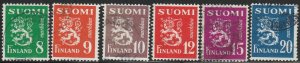 Finland, #291-296  Used, From 1950